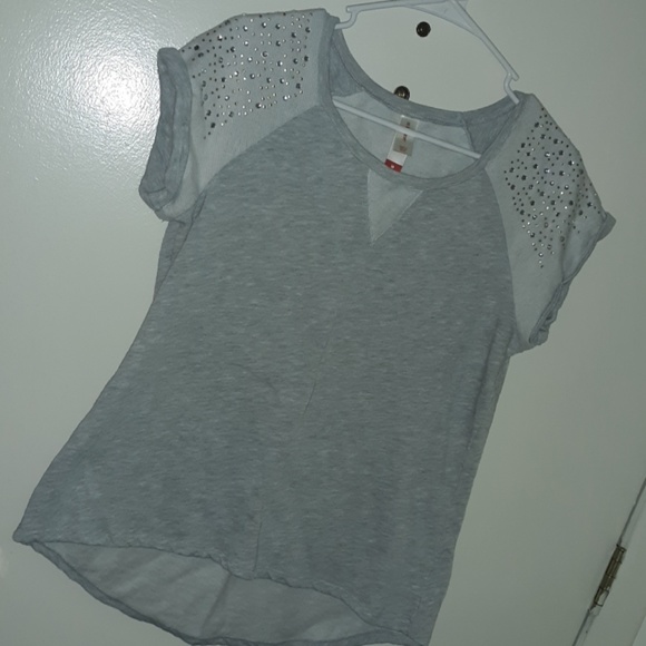 No Boundaries Tops - Crytal and gold embellished grey sleeved top